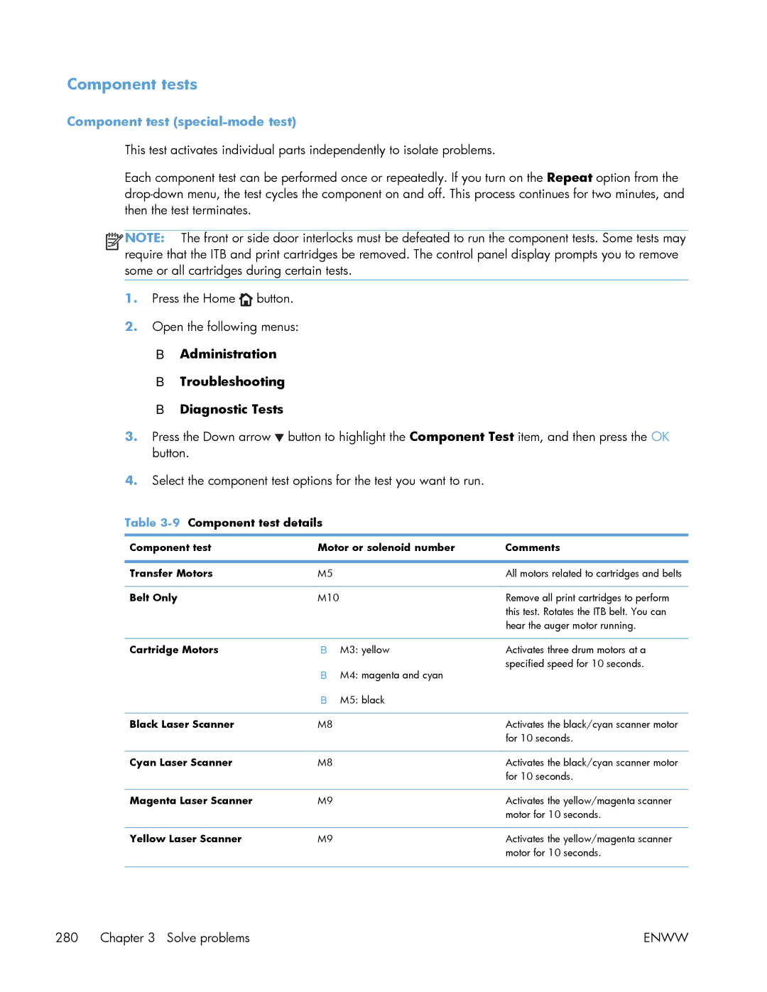 HP Enterprise 500 manual Component tests, Component test special-mode test, 9Component test details 