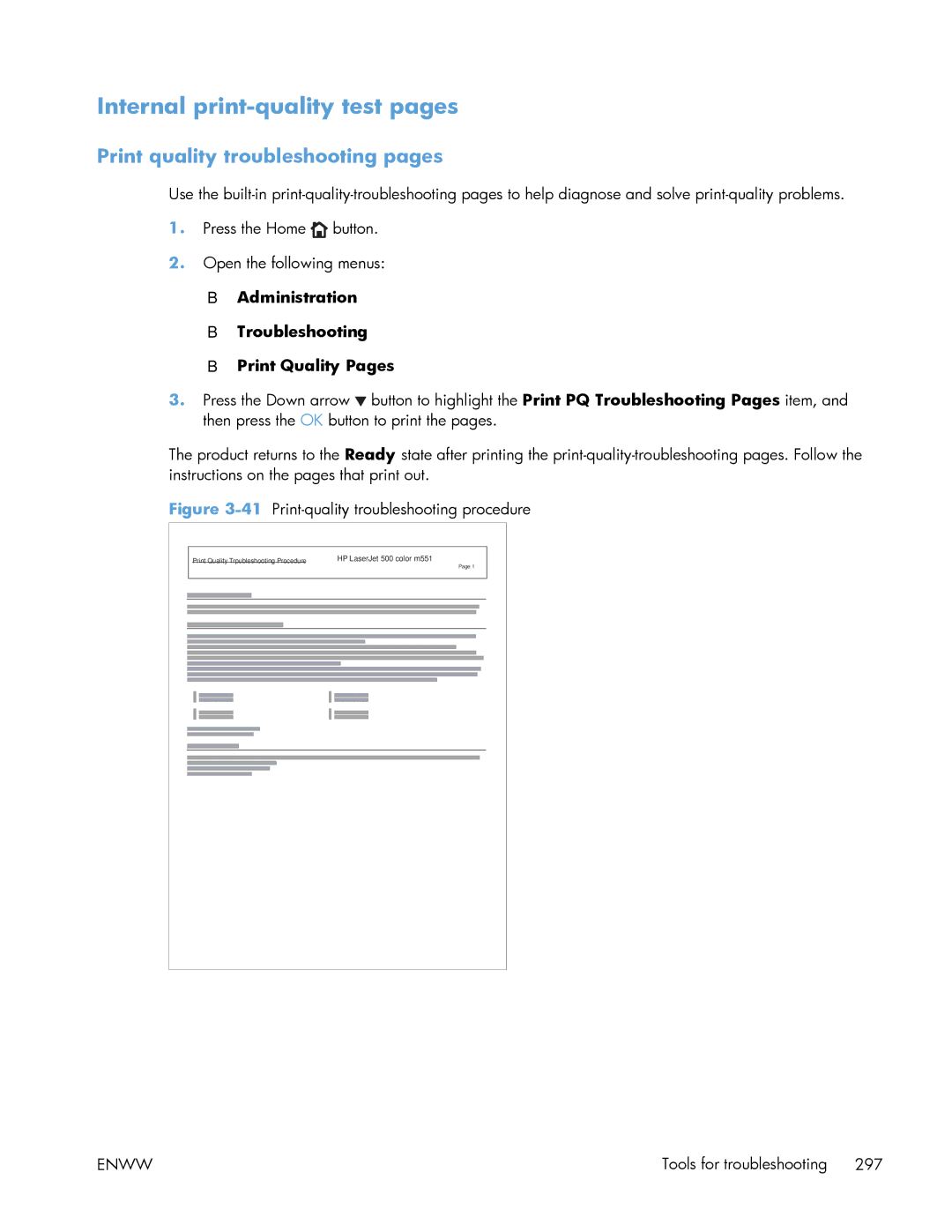 HP Enterprise 500 manual Internal print-quality test pages, Print quality troubleshooting pages 