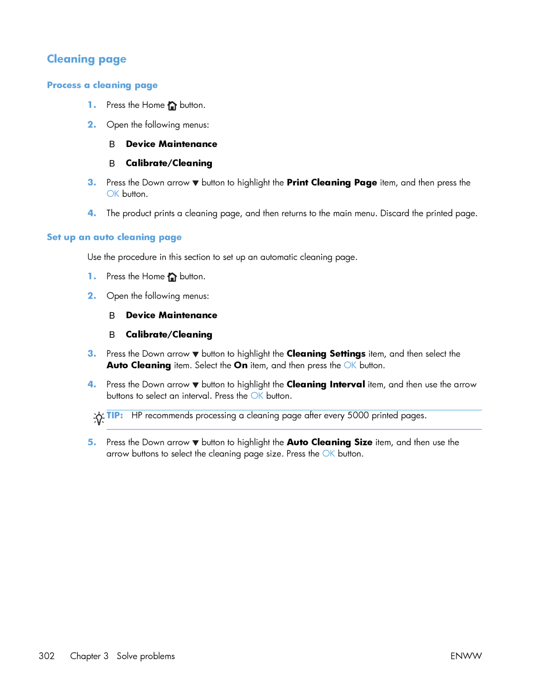 HP Enterprise 500 manual Cleaning, Process a cleaning, Set up an auto cleaning 