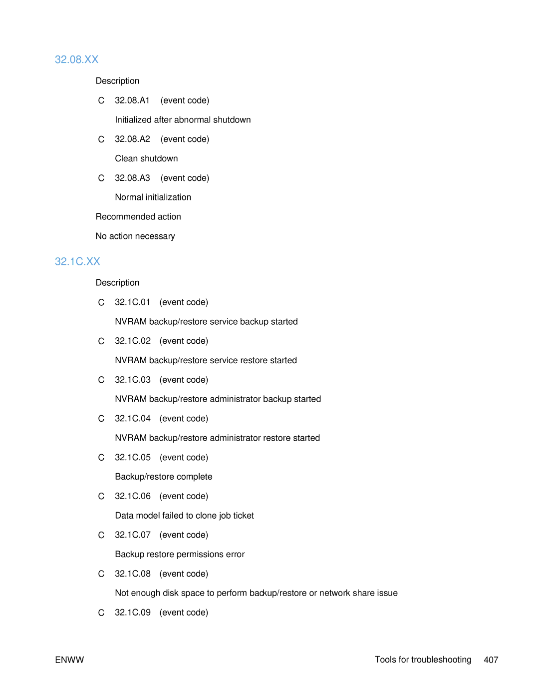 HP Enterprise 500 manual 32.08.XX, 32.1C.XX 