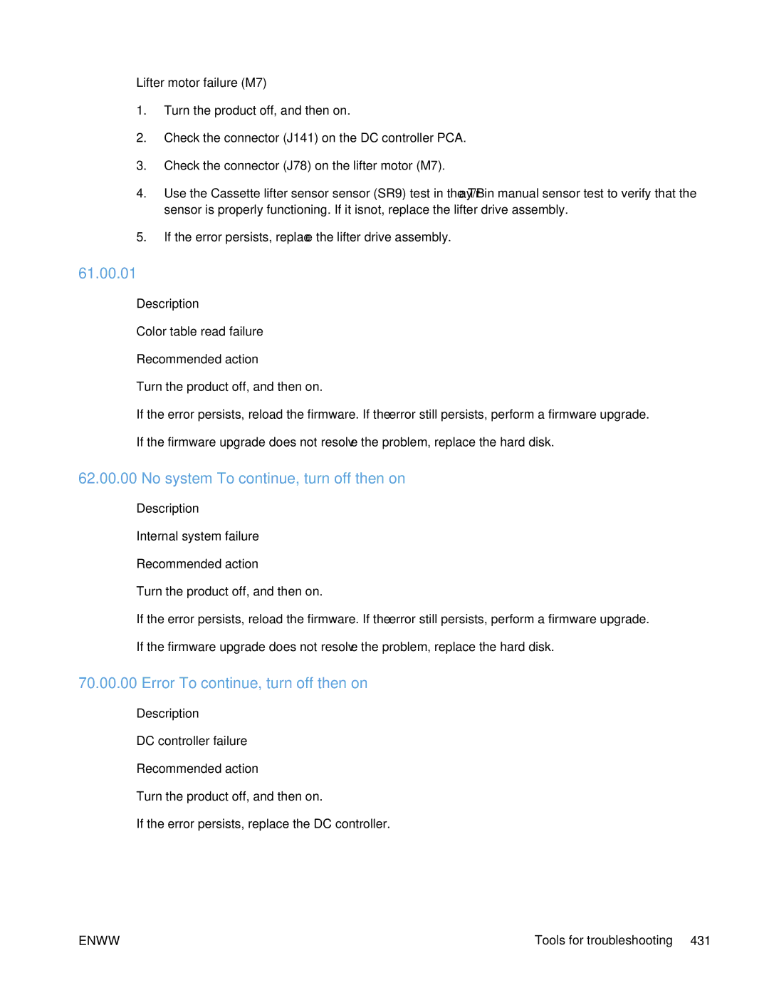 HP Enterprise 500 manual 61.00.01, No system To continue, turn off then on, Error To continue, turn off then on 