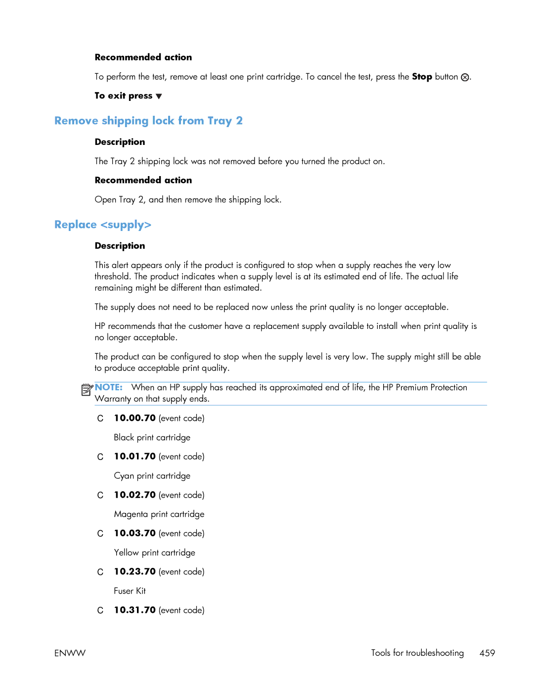 HP Enterprise 500 manual Remove shipping lock from Tray, Replace supply 