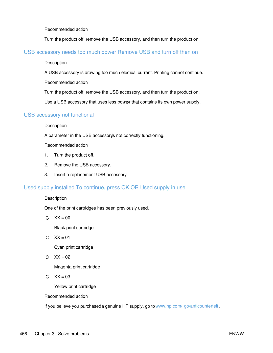 HP Enterprise 500 manual USB accessory not functional 