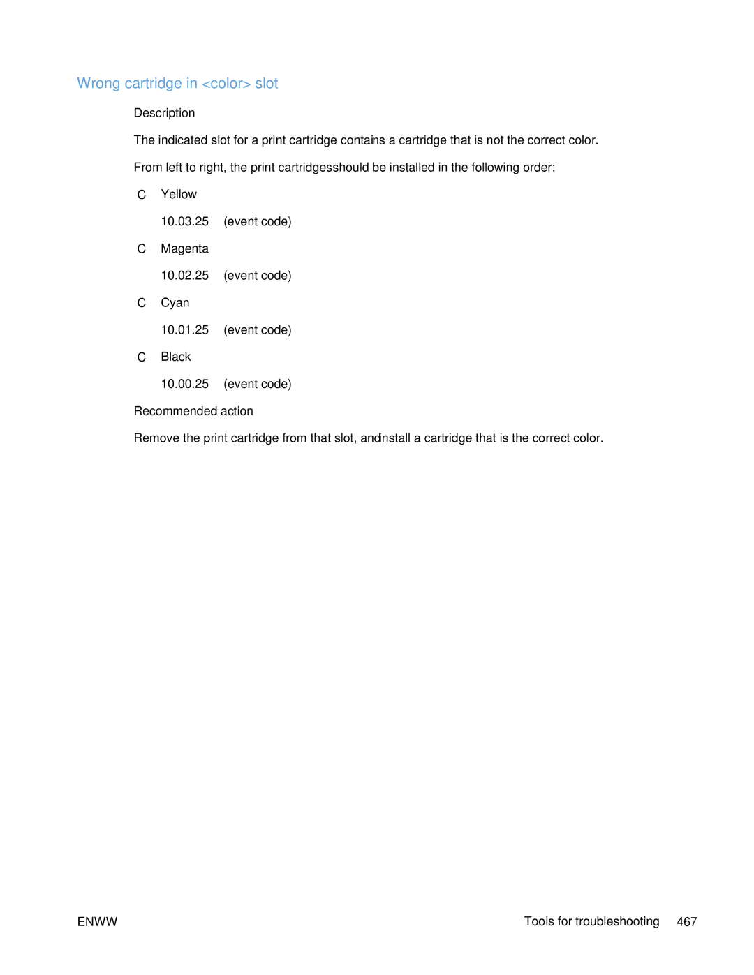 HP Enterprise 500 manual Wrong cartridge in color slot 