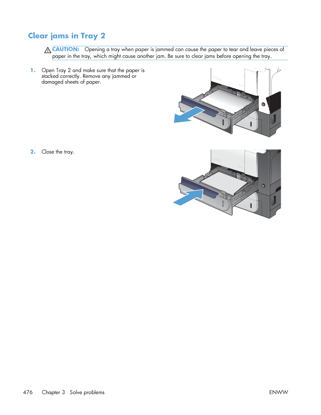 HP Enterprise 500 manual Clear jams in Tray 