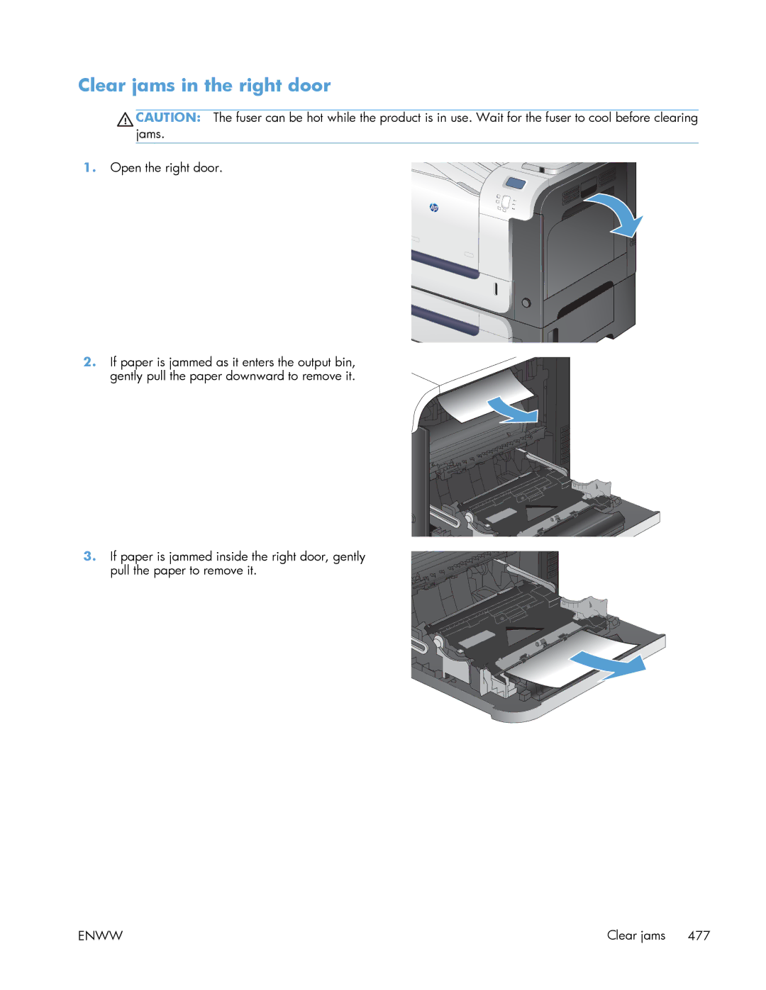 HP Enterprise 500 manual Clear jams in the right door 