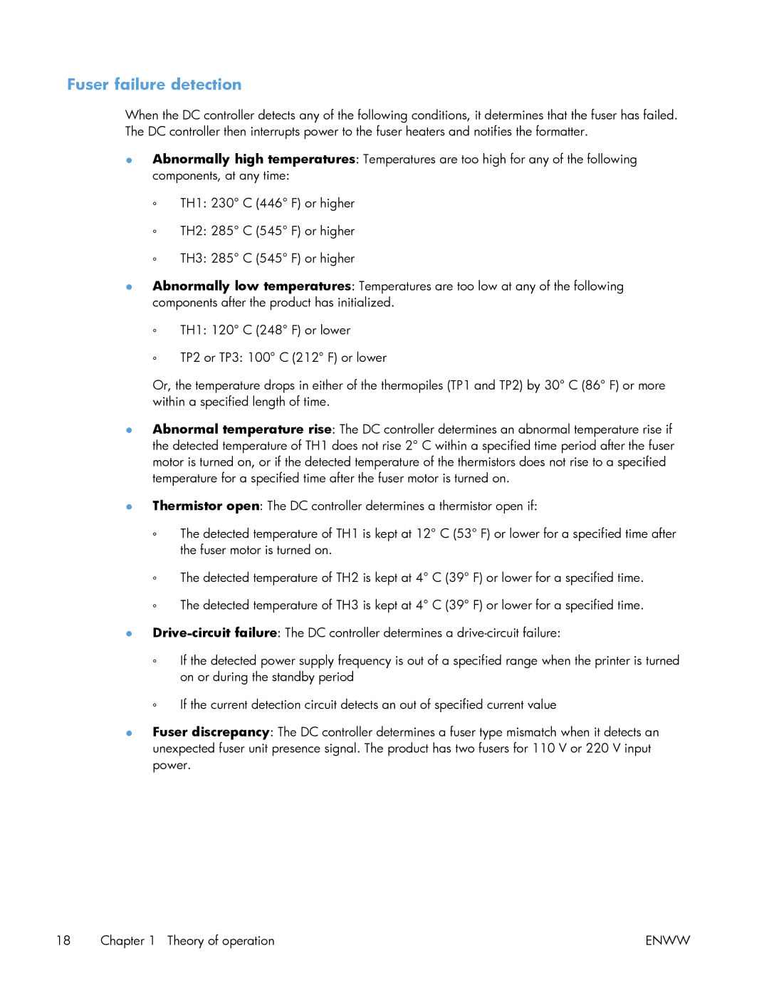 HP Enterprise 500 manual Fuser failure detection 