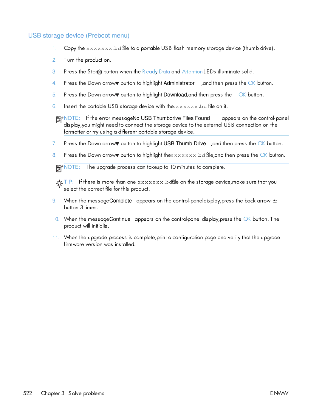 HP Enterprise 500 manual USB storage device Preboot menu 