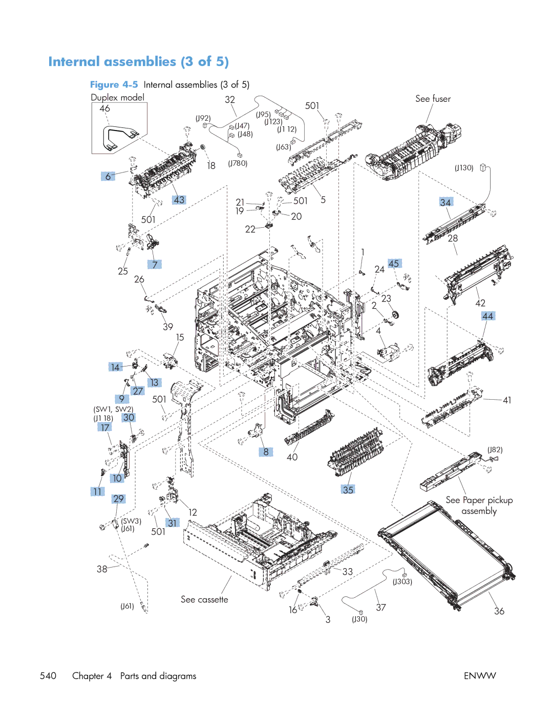 HP Enterprise 500 manual Internal assemblies 3, 501 25 26 