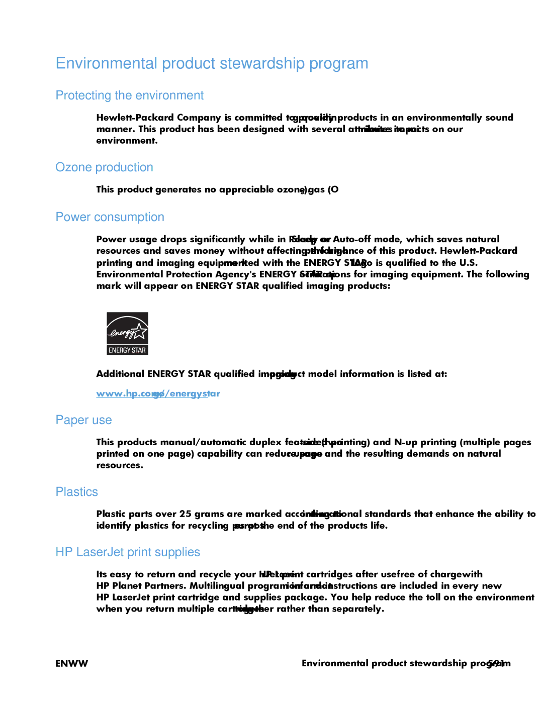 HP Enterprise 500 manual Environmental product stewardship program 