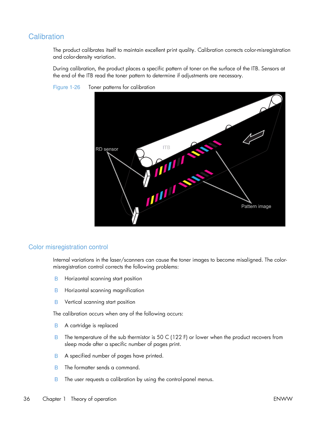 HP Enterprise 500 manual Calibration, Color misregistration control 