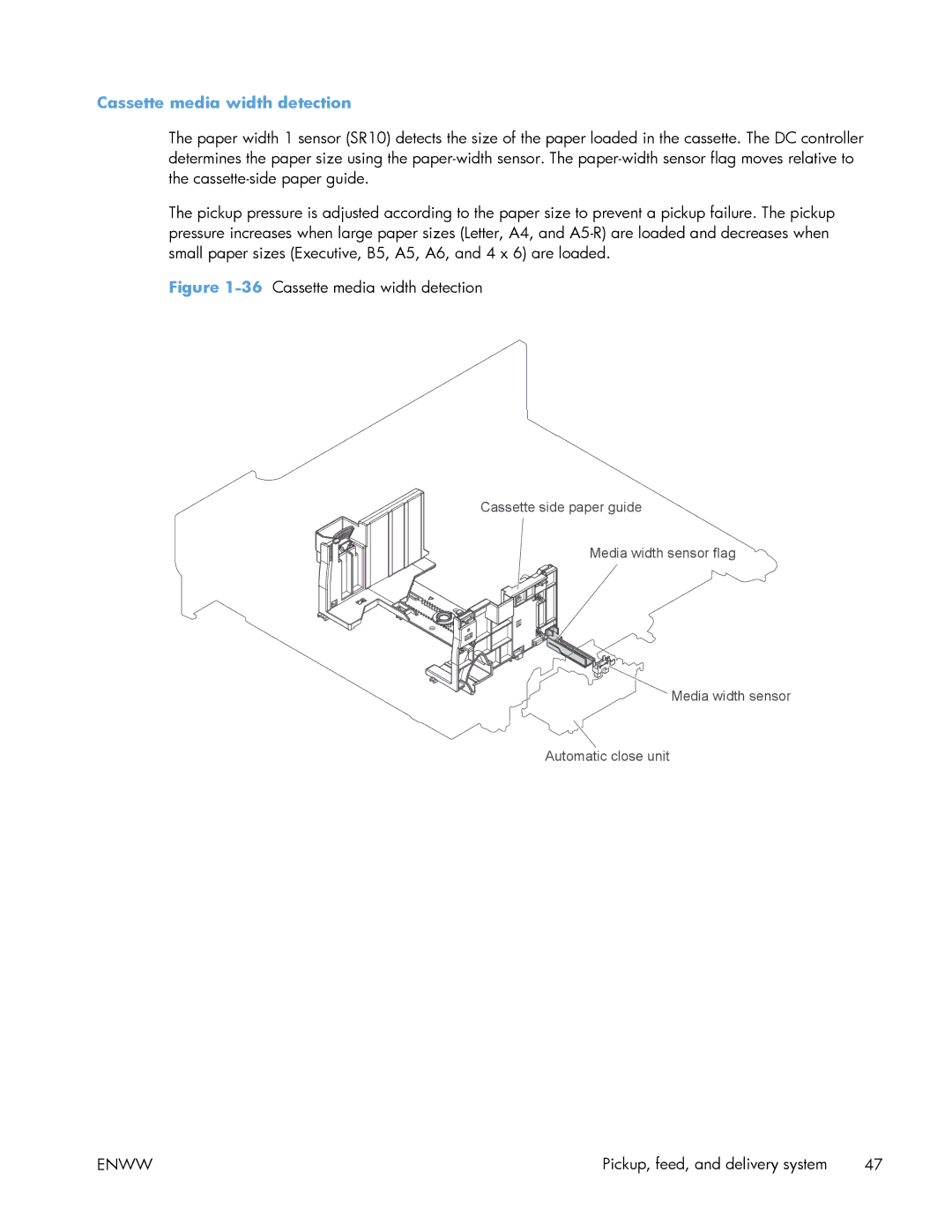 HP Enterprise 500 manual 36Cassette media width detection 