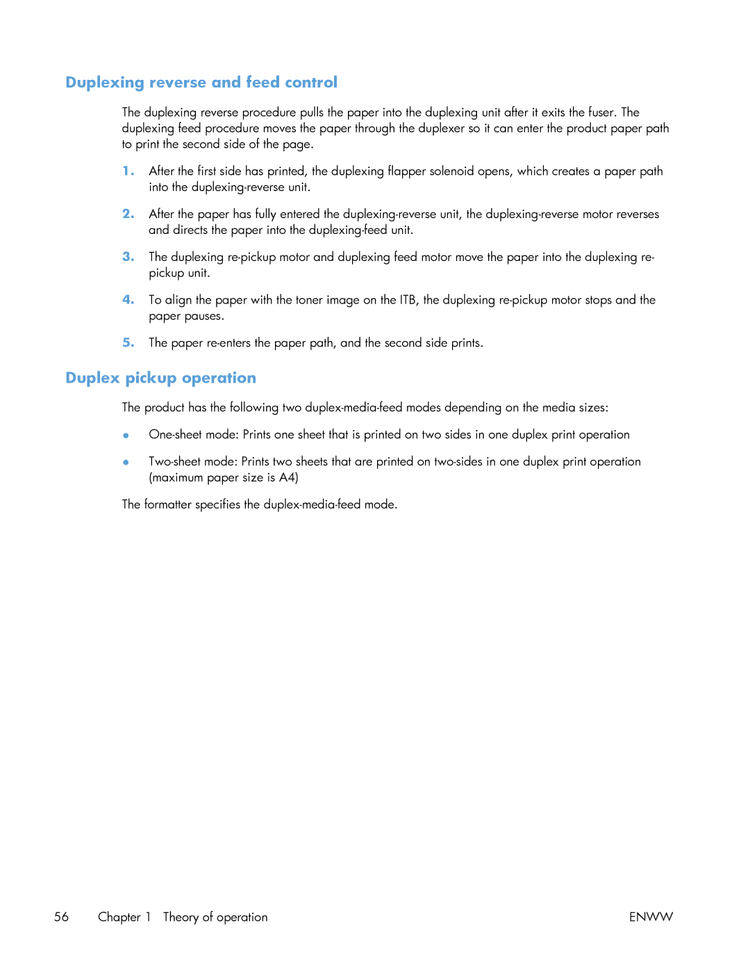 HP Enterprise 500 manual Duplexing reverse and feed control, Duplex pickup operation 