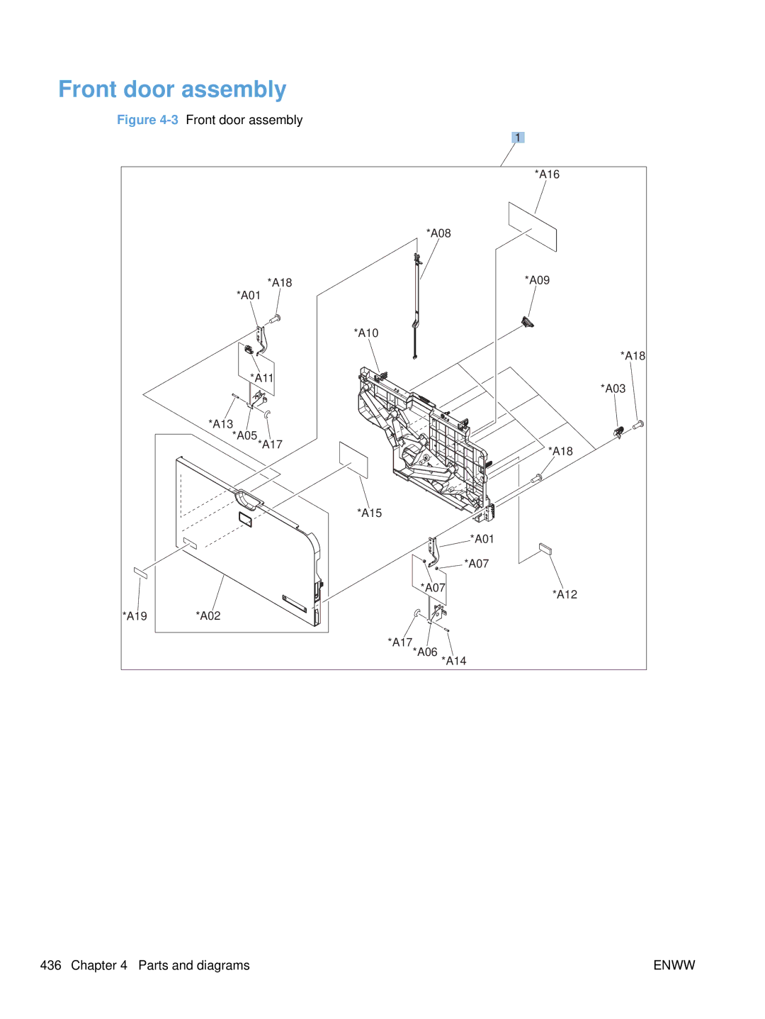 HP Enterprise CC490A manual Front door assembly 