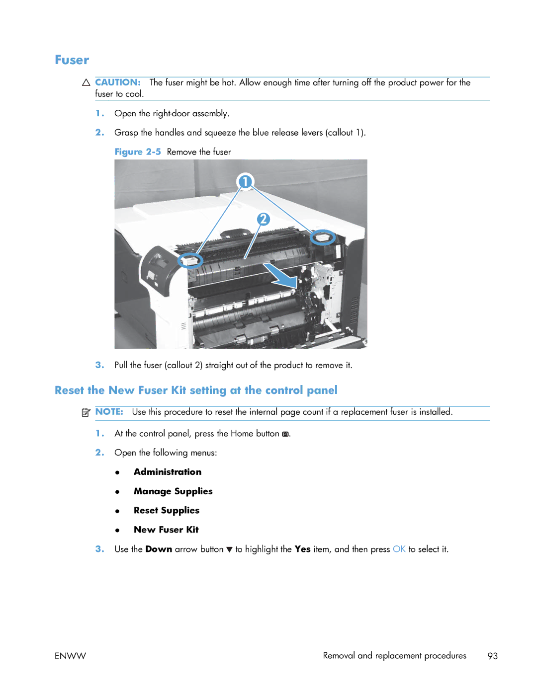 HP Enterprise CP5525 manual Reset the New Fuser Kit setting at the control panel 