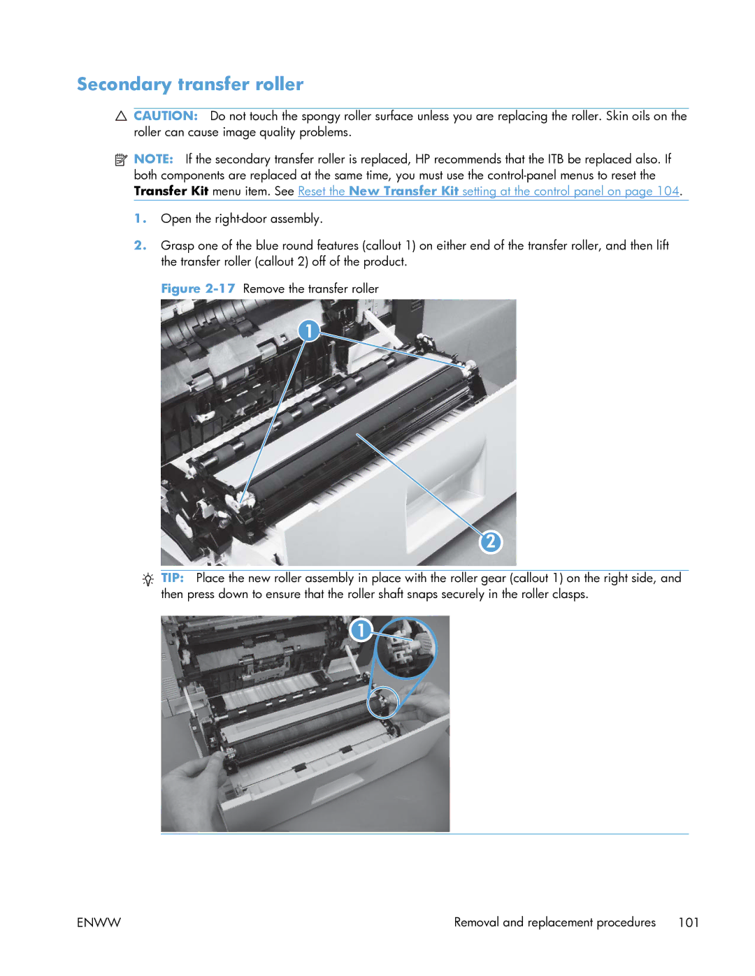 HP Enterprise CP5525 manual Secondary transfer roller 