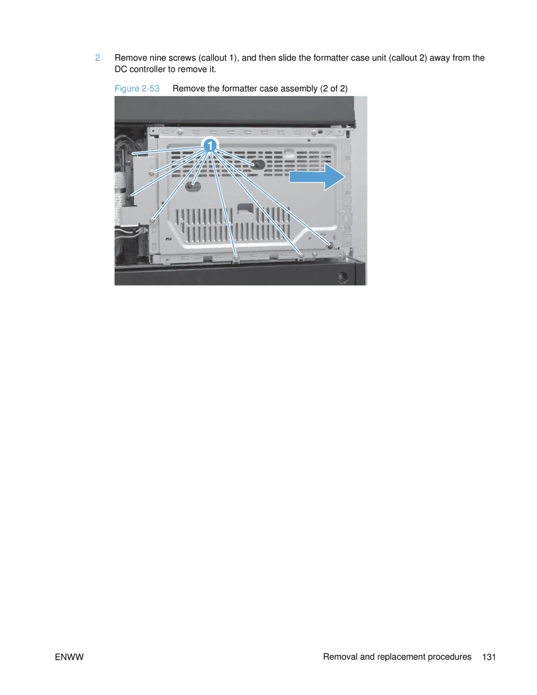 HP Enterprise CP5525 manual 53Remove the formatter case assembly 2 