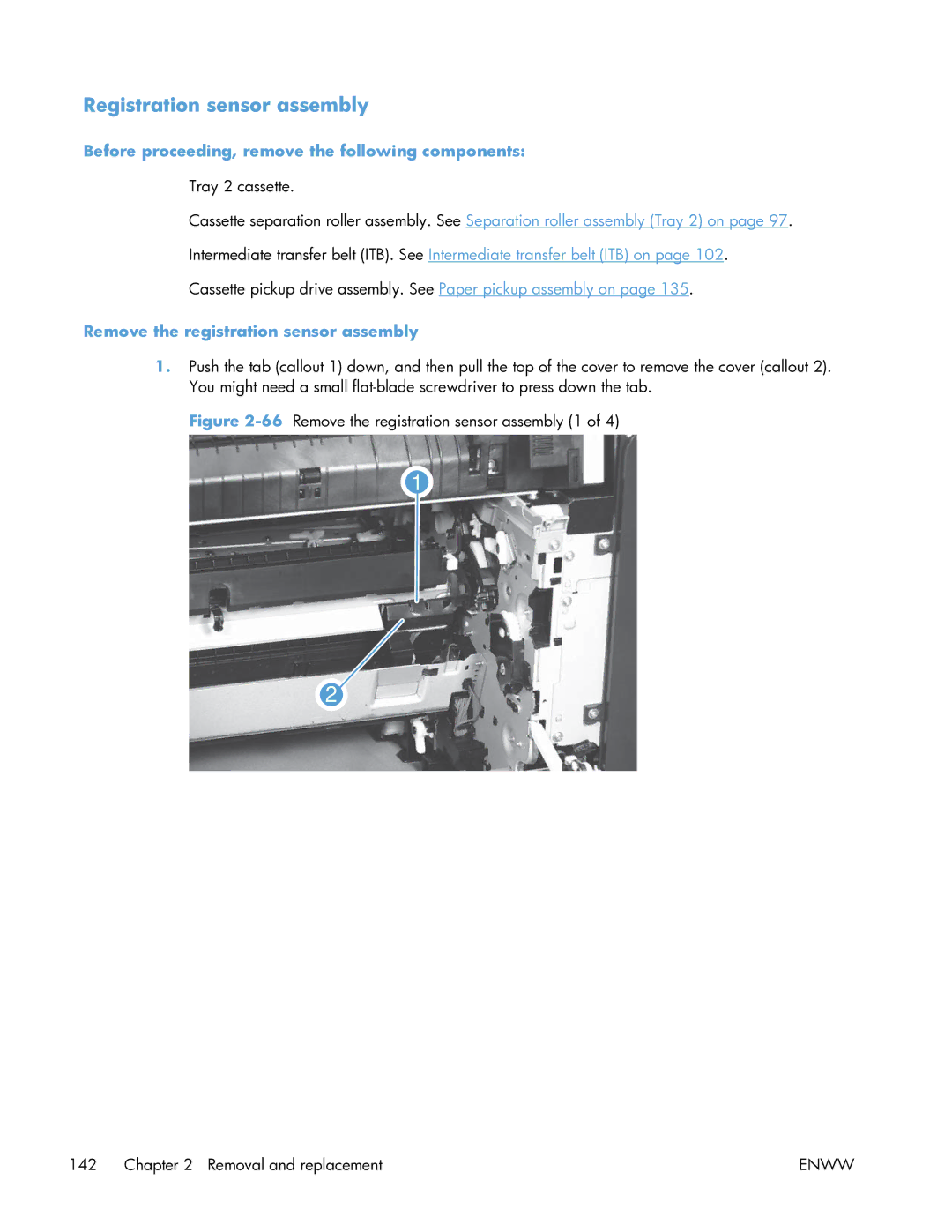 HP Enterprise CP5525 manual Registration sensor assembly, Remove the registration sensor assembly 