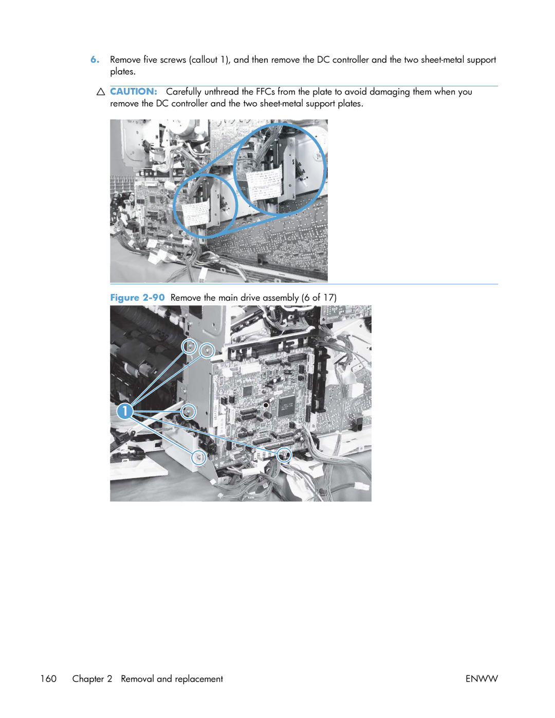 HP Enterprise CP5525 manual 90Remove the main drive assembly 6 Removal and replacement 