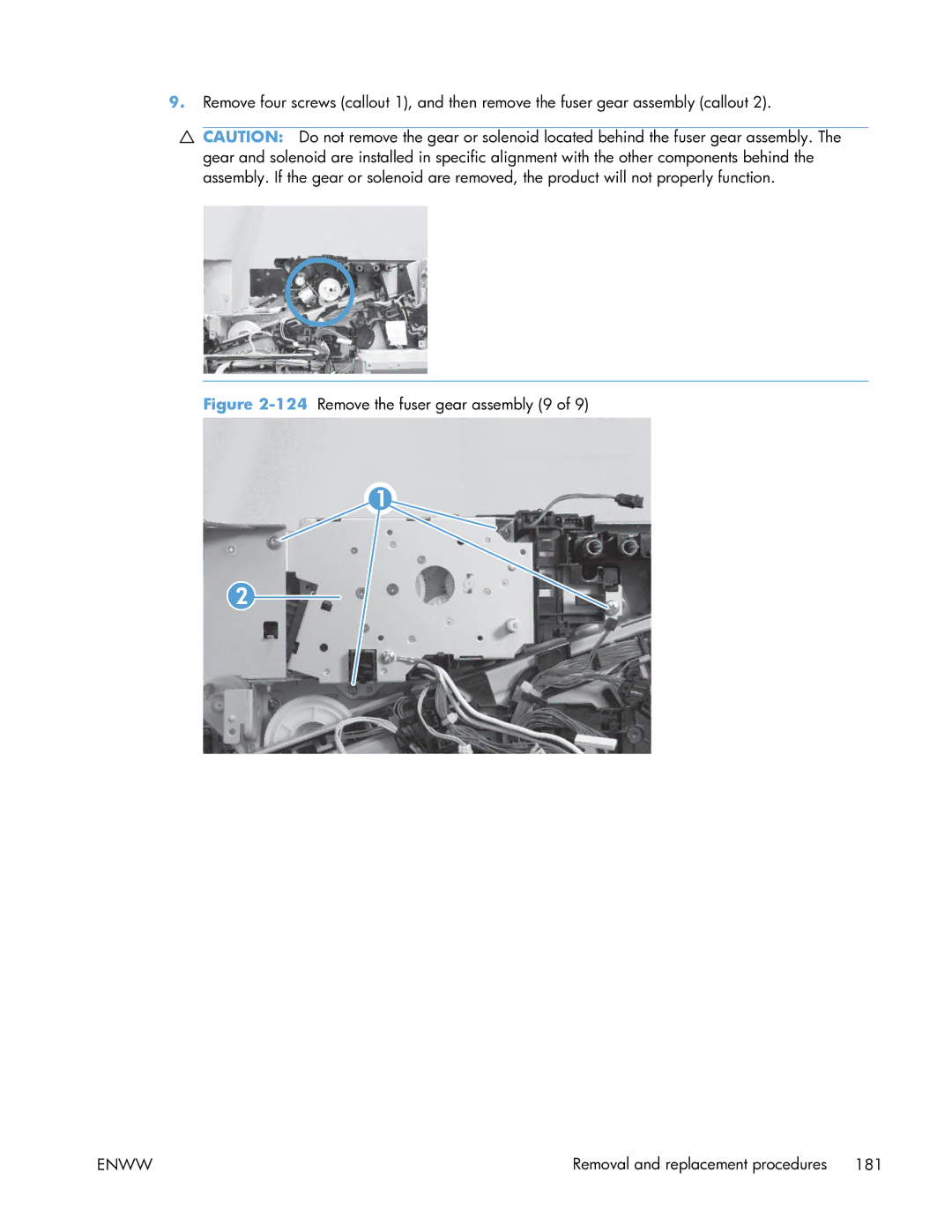 HP Enterprise CP5525 manual 124Remove the fuser gear assembly 9 