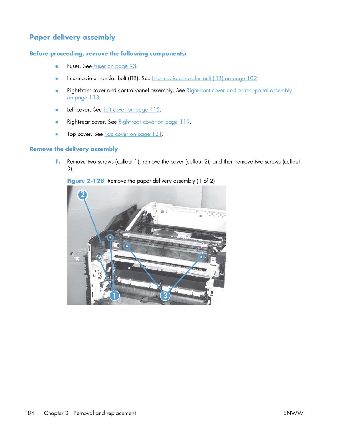 HP Enterprise CP5525 manual Paper delivery assembly, Remove the delivery assembly 