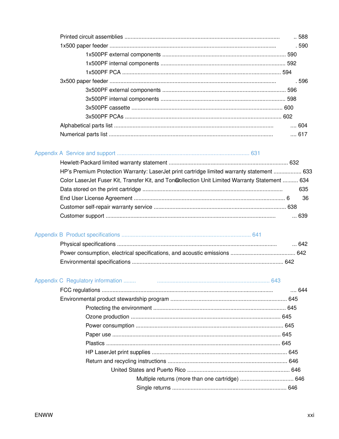 HP Enterprise CP5525 manual Appendix a Service and support 631, Appendix B Product specifications 641 