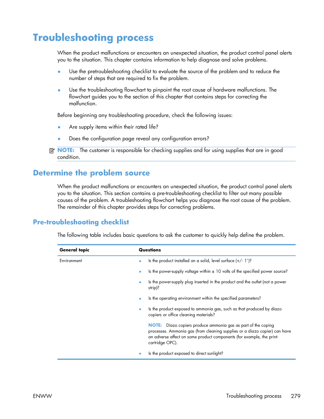 HP Enterprise CP5525 manual Troubleshooting process, Determine the problem source, Pre-troubleshooting checklist 