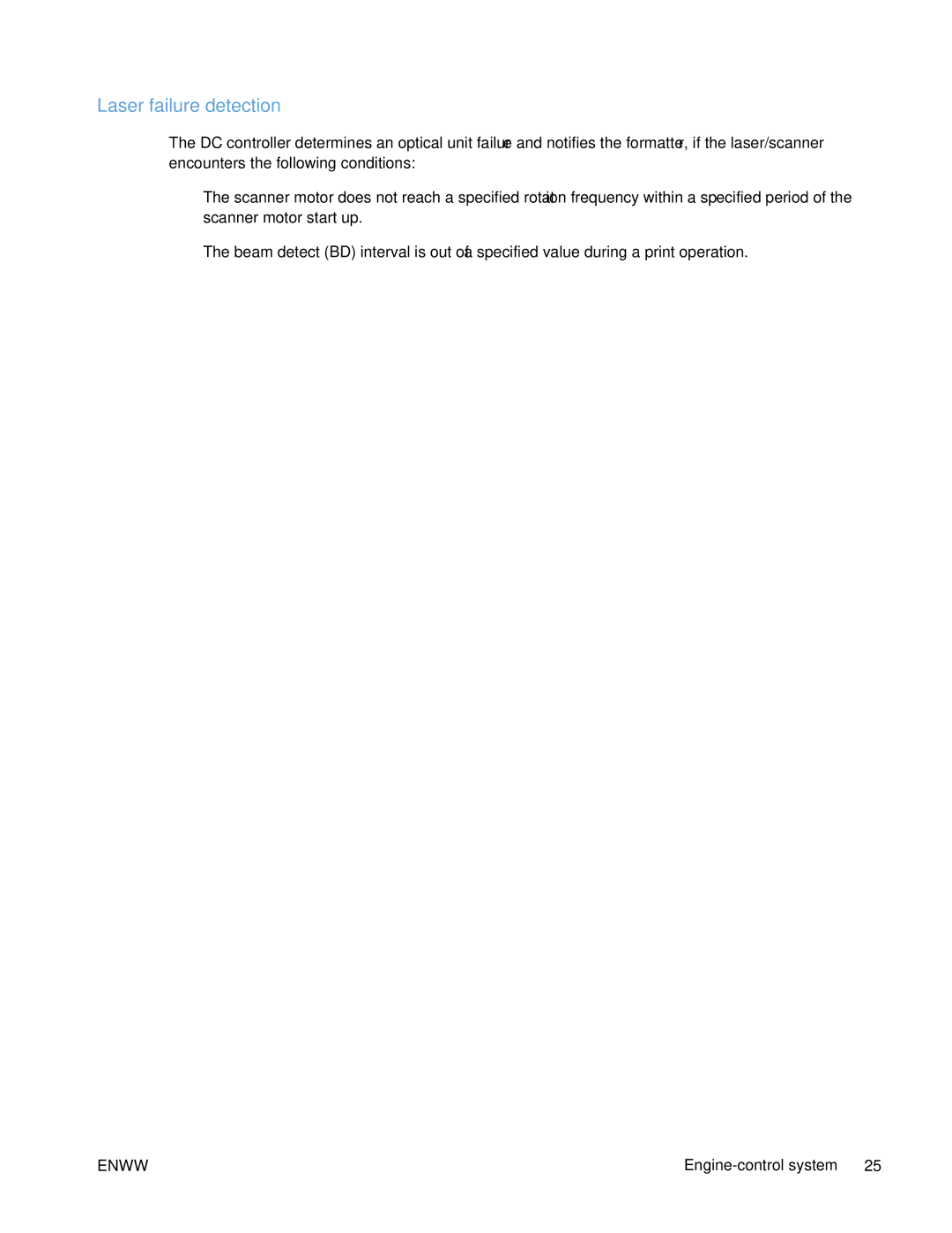 HP Enterprise CP5525 manual Laser failure detection 