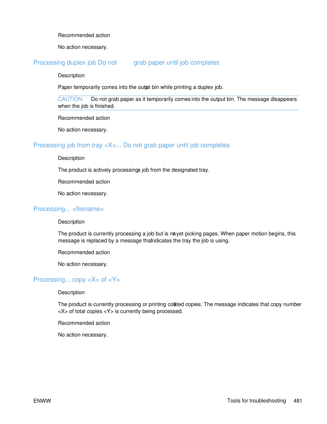 HP Enterprise CP5525 manual Processing duplex job Do not grab paper until job completes, Processing... filename 