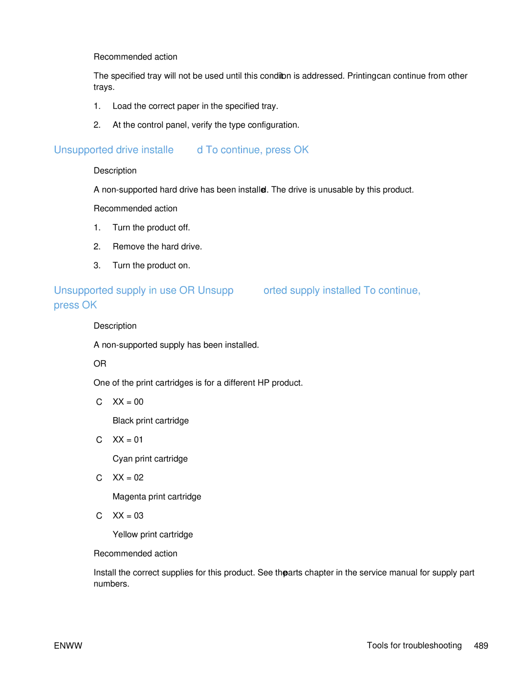 HP Enterprise CP5525 manual Unsupported drive installed To continue, press OK 