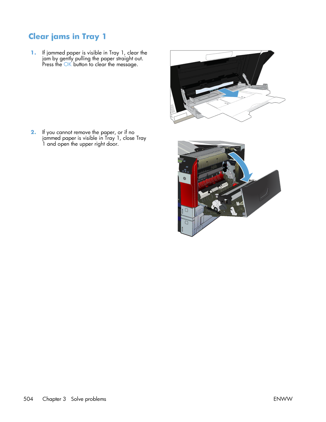 HP Enterprise CP5525 manual Clear jams in Tray 