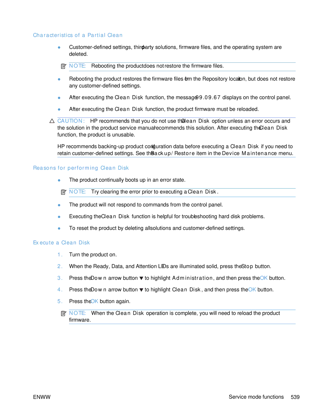 HP Enterprise CP5525 manual Reasons for performing Clean Disk, Execute a Clean Disk 