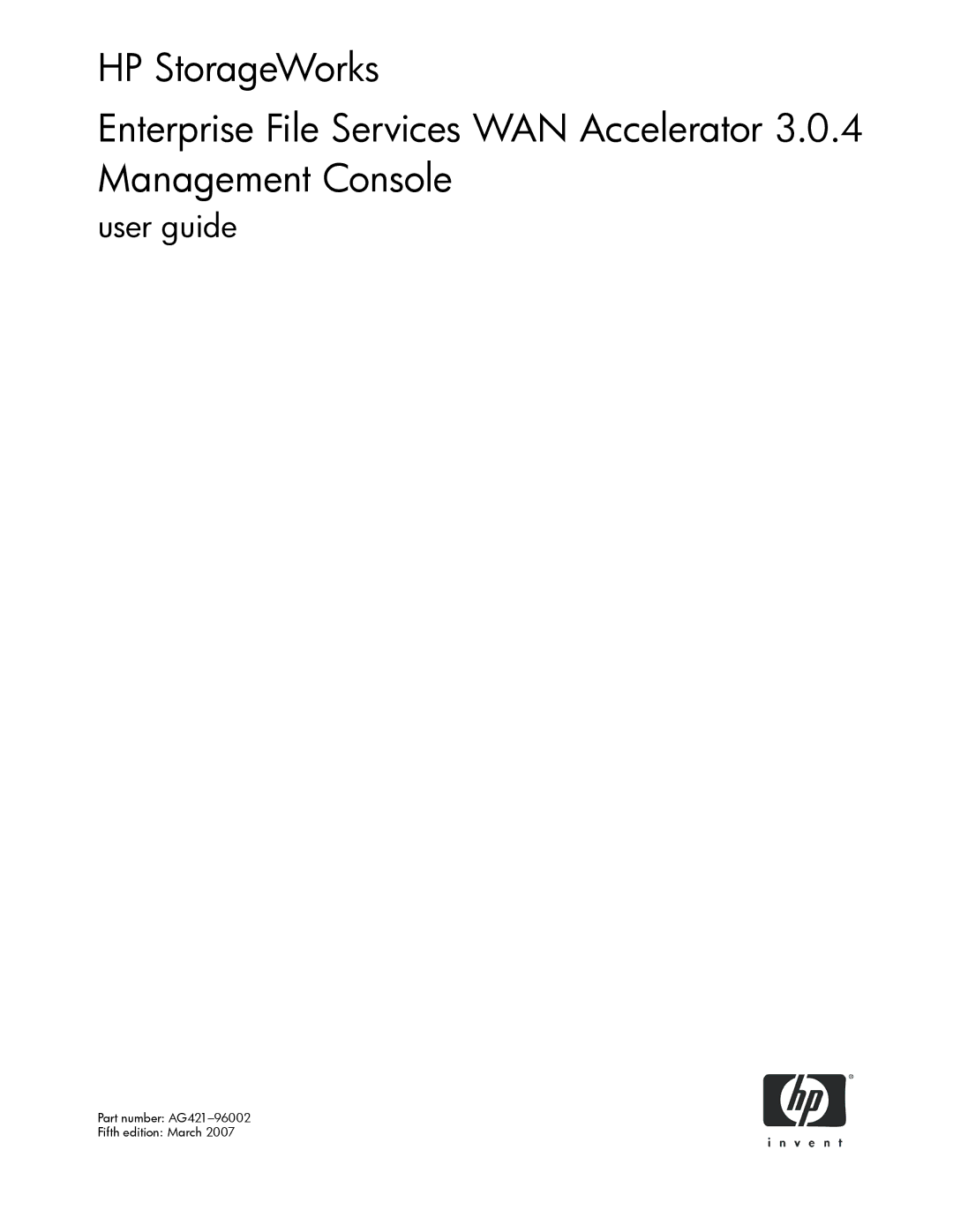 HP Enterprise File Services WAN Accelerator manual User guide 