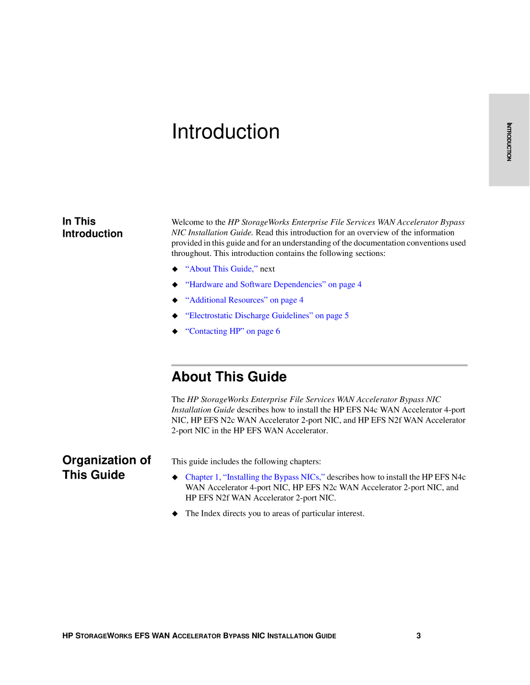 HP Enterprise File Services WAN Accelerator manual Introduction, About This Guide, Organization of This Guide 