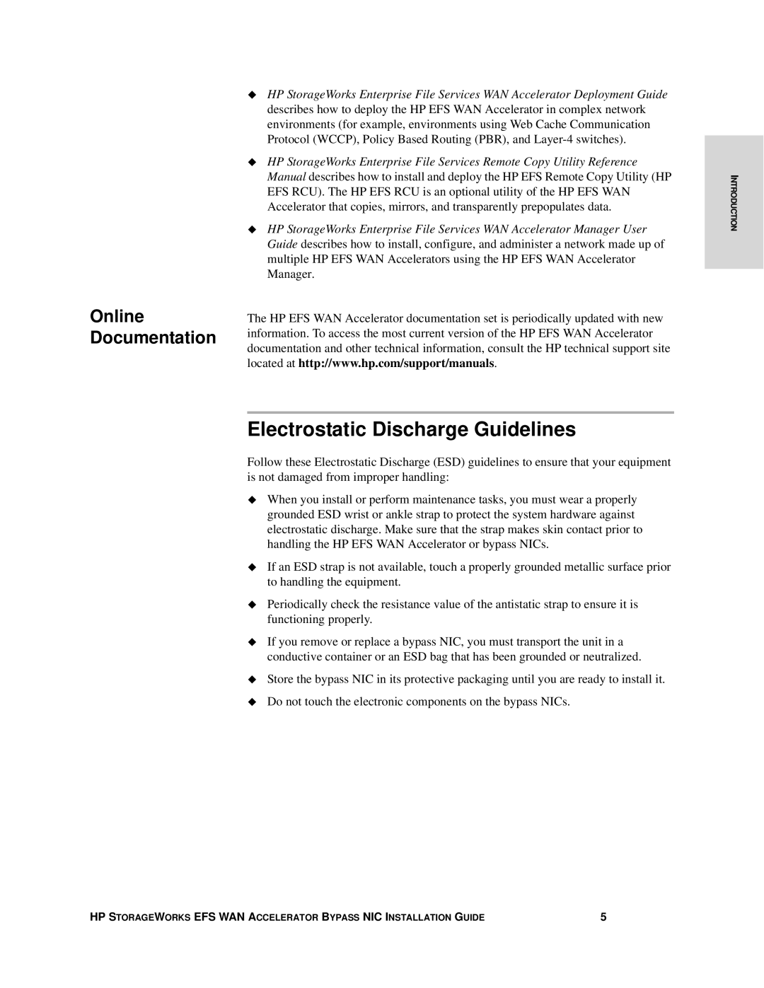 HP Enterprise File Services WAN Accelerator manual Electrostatic Discharge Guidelines, Online Documentation 