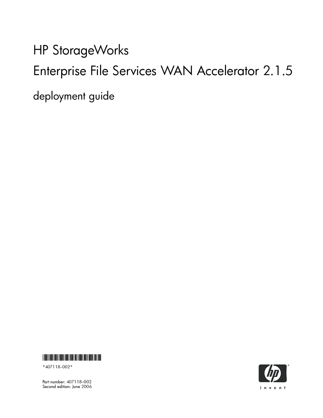 HP manual HP StorageWorks Enterprise File Services WAN Accelerator, 407118-001 