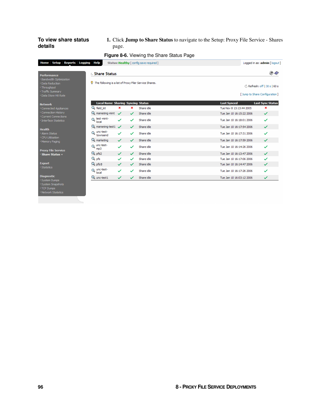 HP Enterprise File Services WAN Accelerator manual To view share status, Details 