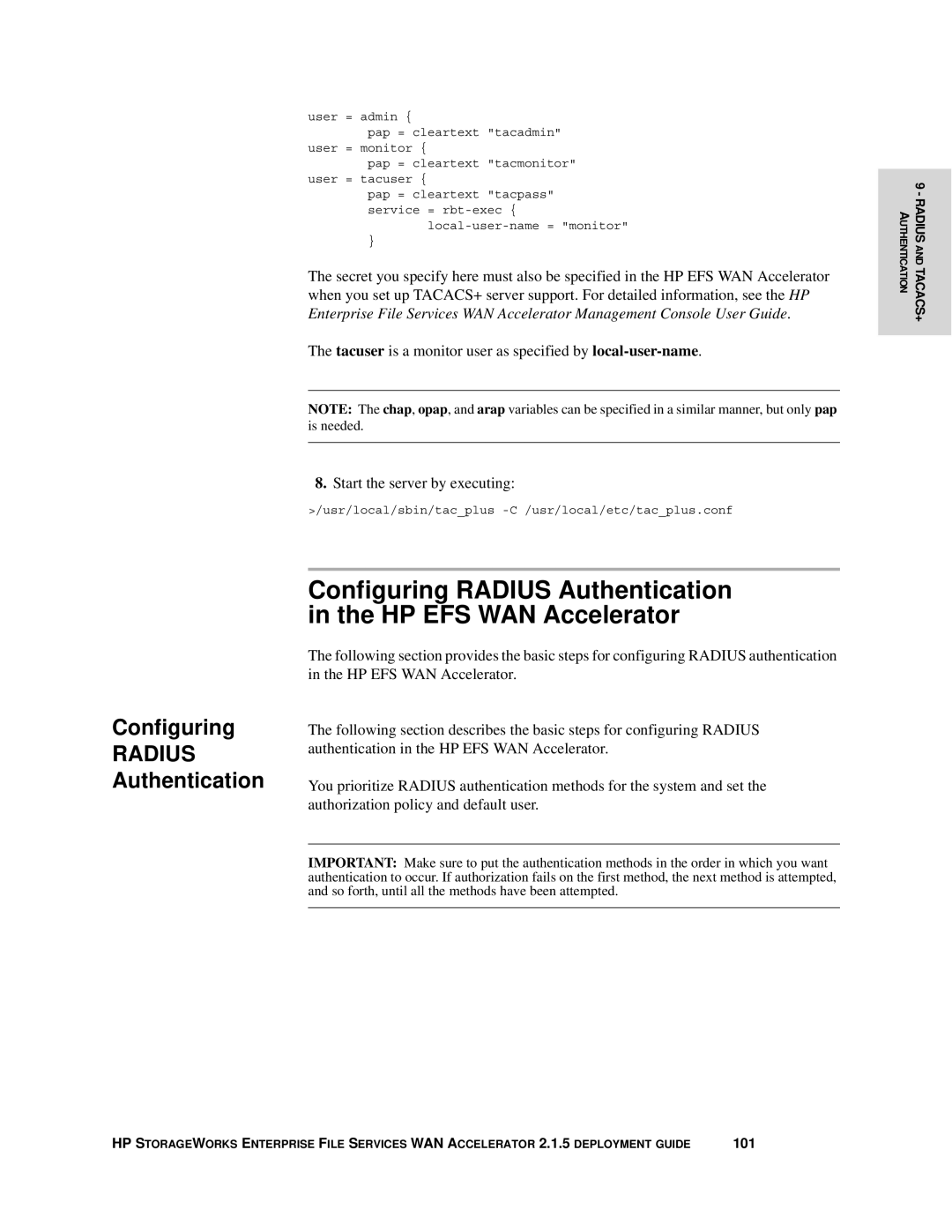 HP Enterprise File Services WAN Accelerator manual Configuring, Authentication 