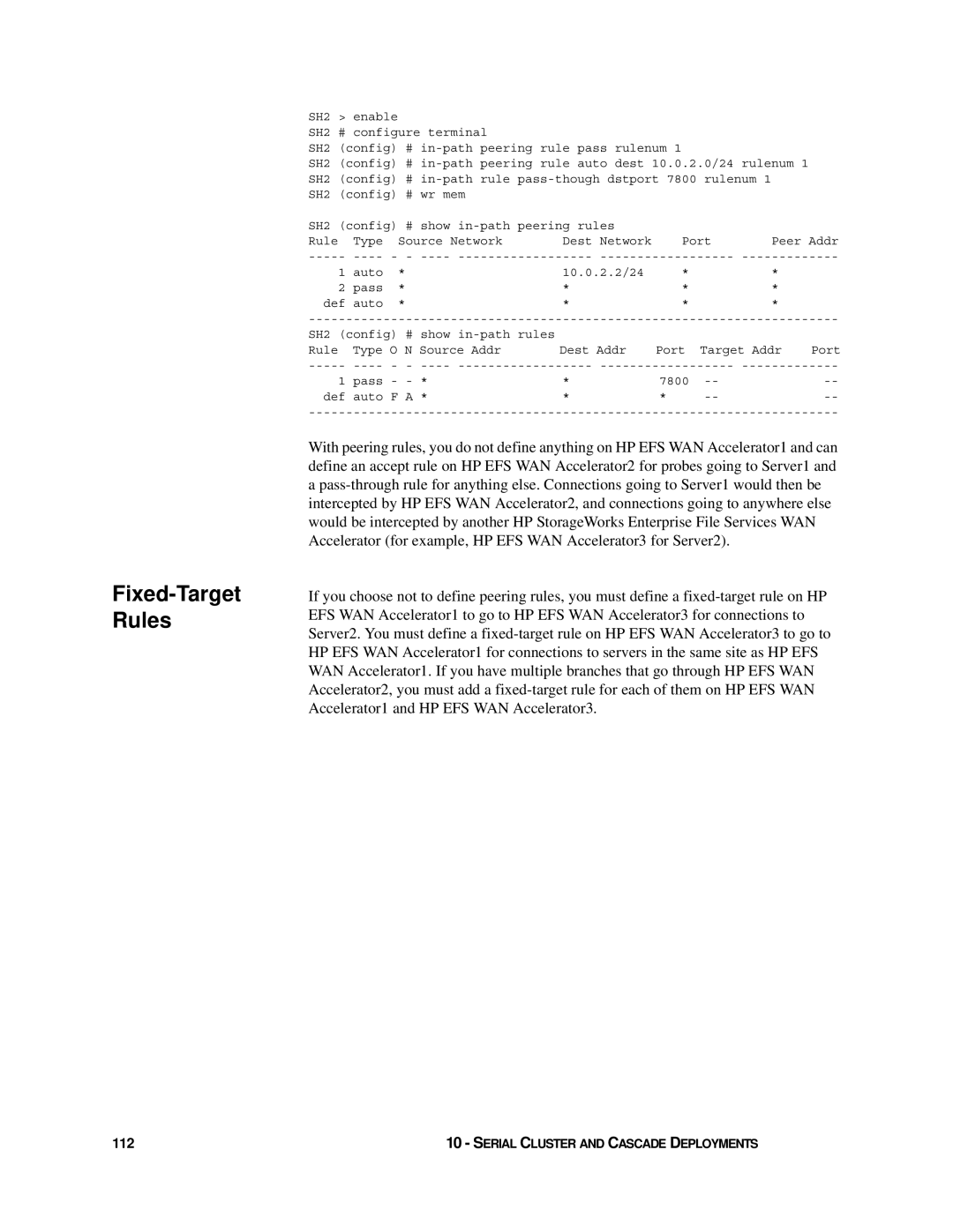 HP Enterprise File Services WAN Accelerator manual Fixed-Target Rules 