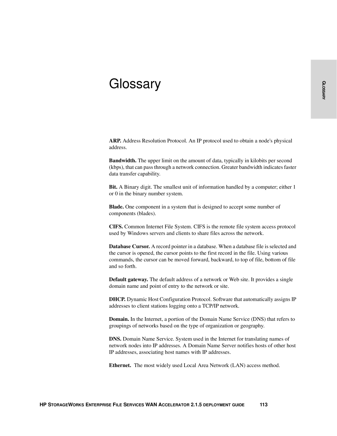 HP Enterprise File Services WAN Accelerator manual Glossary 