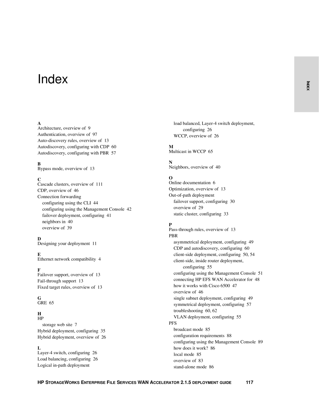 HP Enterprise File Services WAN Accelerator manual Index, Pbr 