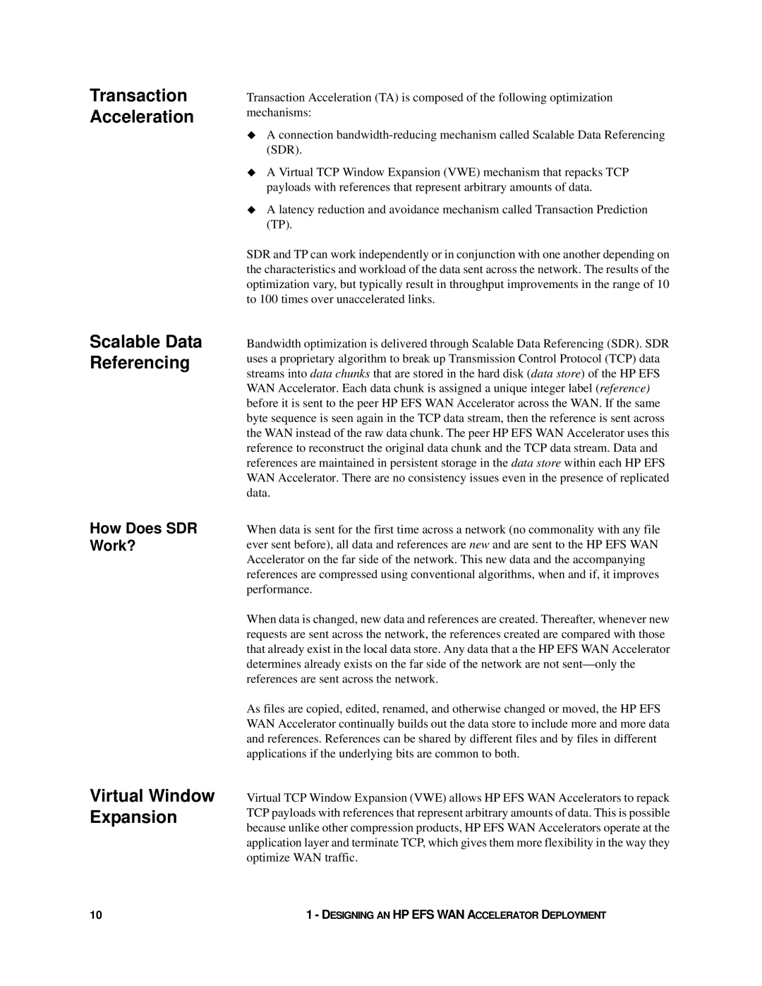 HP Enterprise File Services WAN Accelerator manual Transaction Acceleration, Virtual Window Expansion 