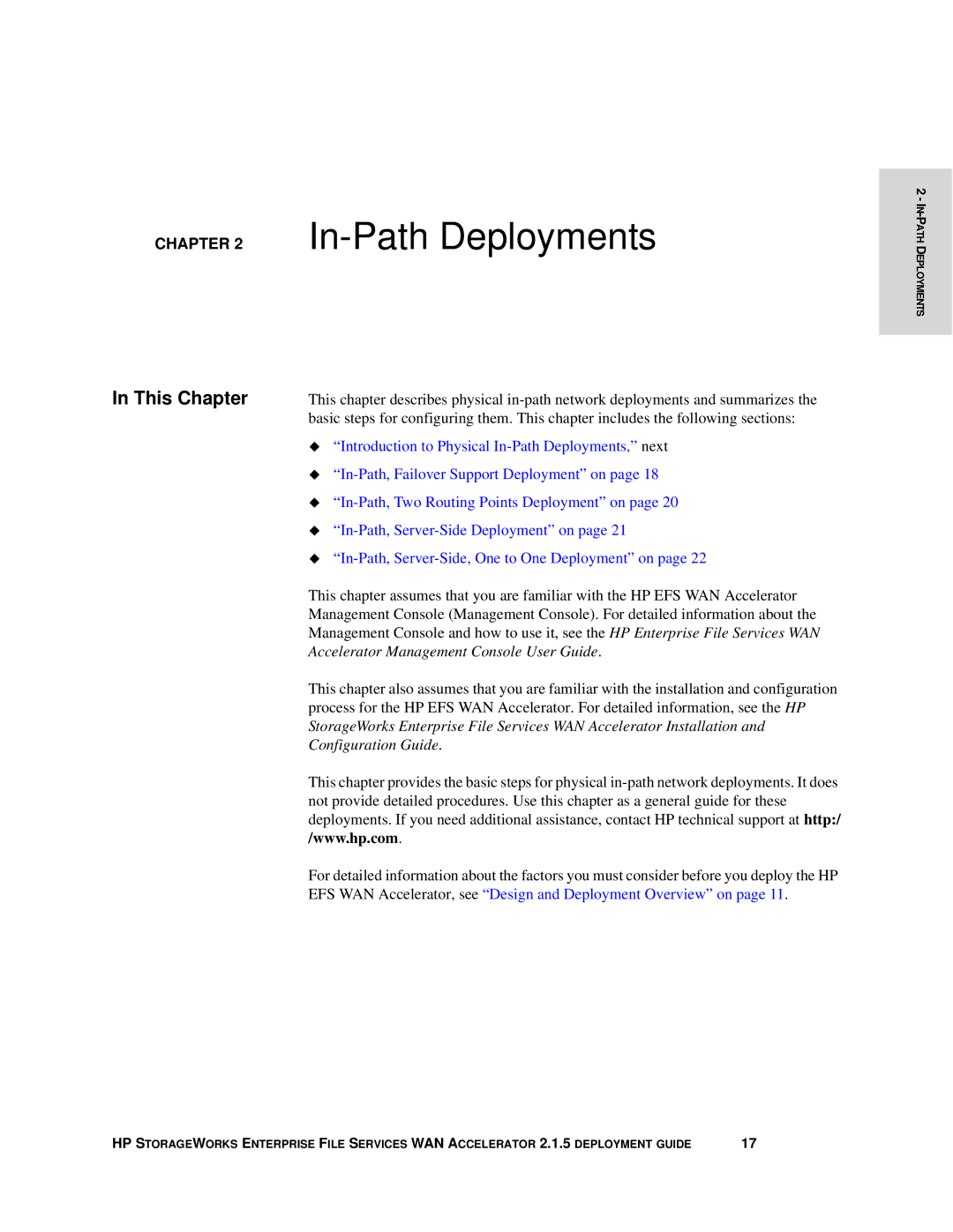 HP Enterprise File Services WAN Accelerator manual In-Path Deployments, ‹ In-Path,Server-Side, One to One Deployment on 