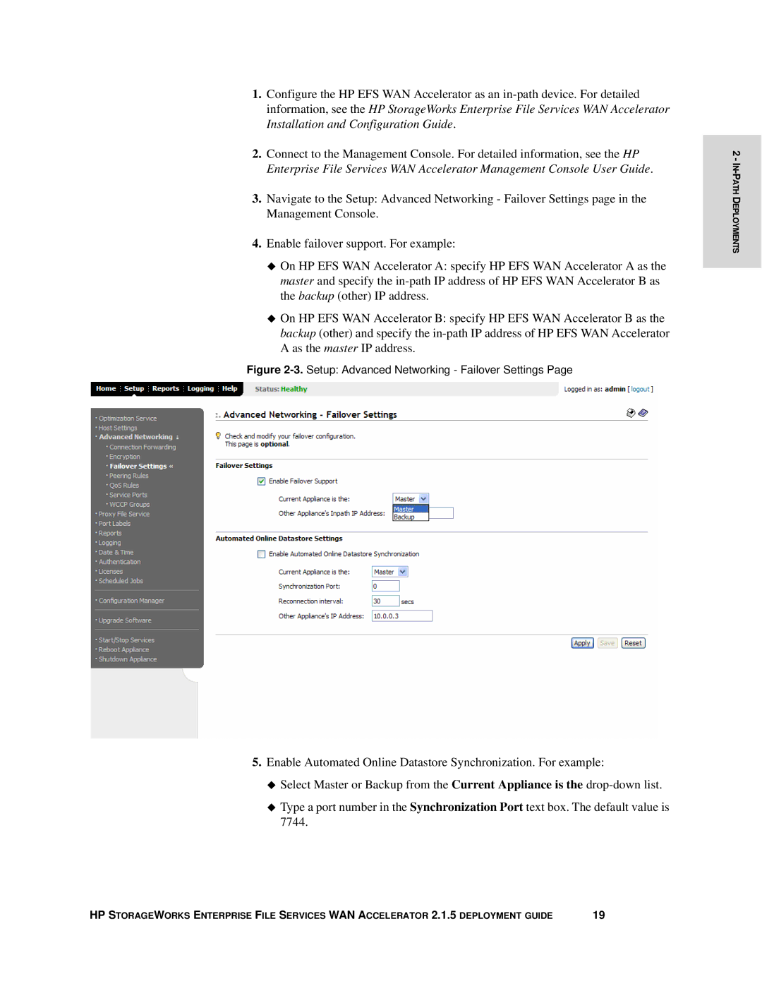 HP Enterprise File Services WAN Accelerator manual Setup Advanced Networking Failover Settings 