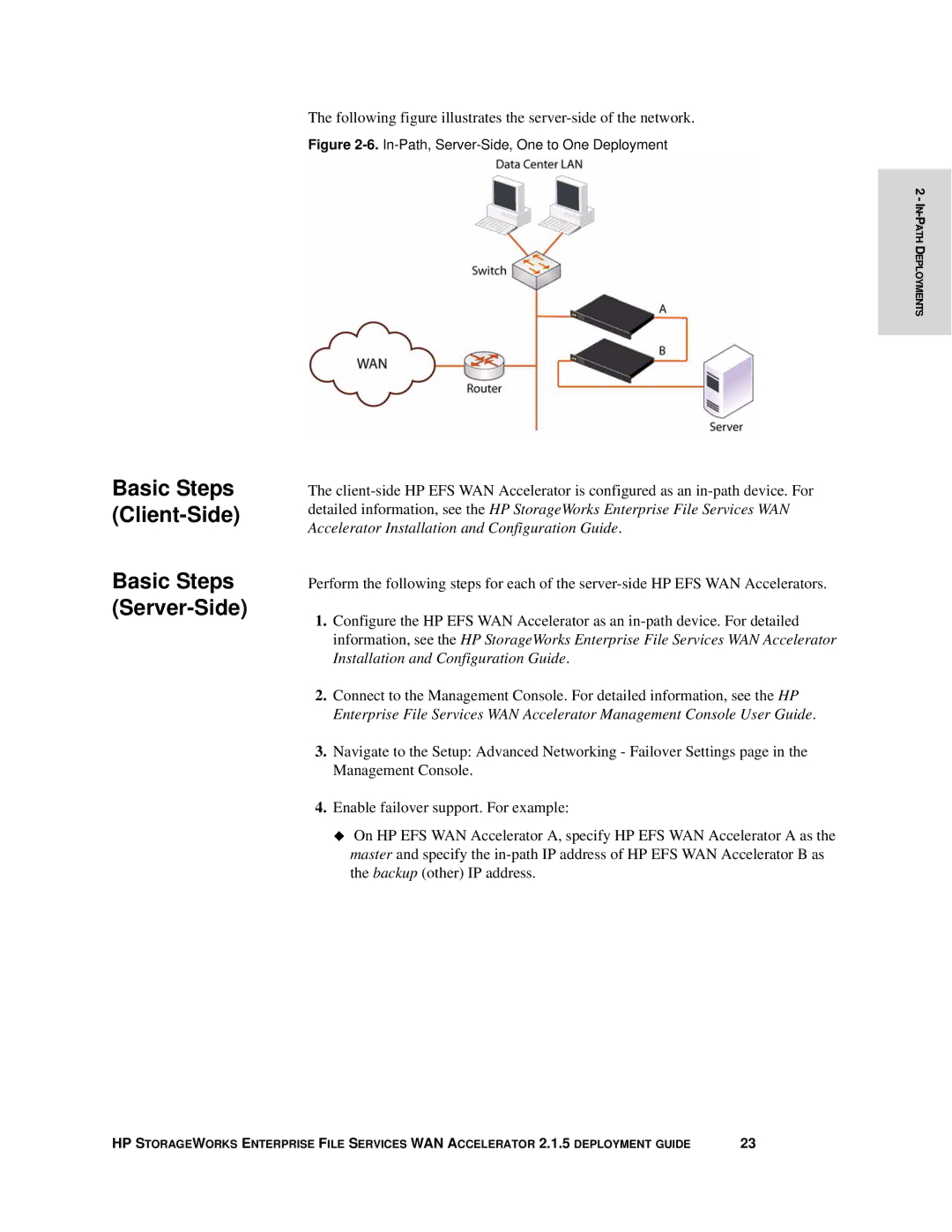 HP Enterprise File Services WAN Accelerator manual Following figure illustrates the server-side of the network 