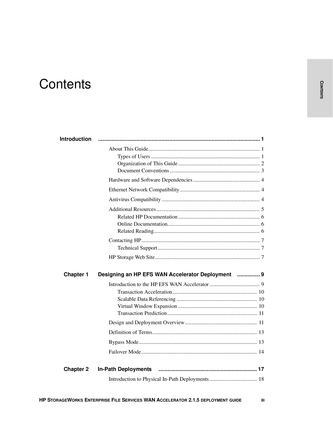 HP Enterprise File Services WAN Accelerator manual Contents 