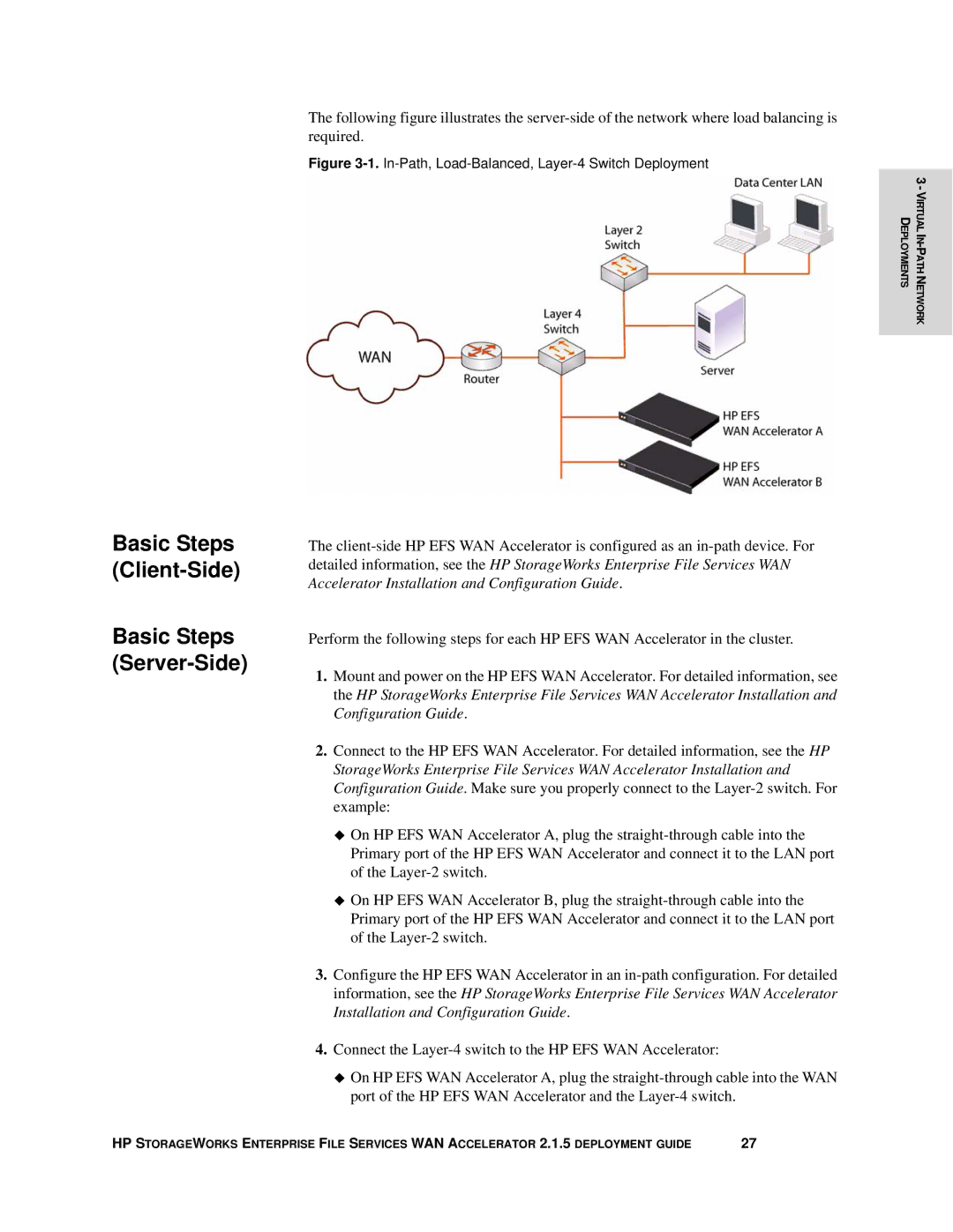 HP Enterprise File Services WAN Accelerator manual In-Path, Load-Balanced, Layer-4 Switch Deployment 