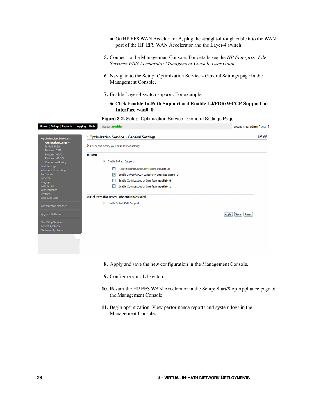 HP Enterprise File Services WAN Accelerator manual Setup Optimization Service General Settings 