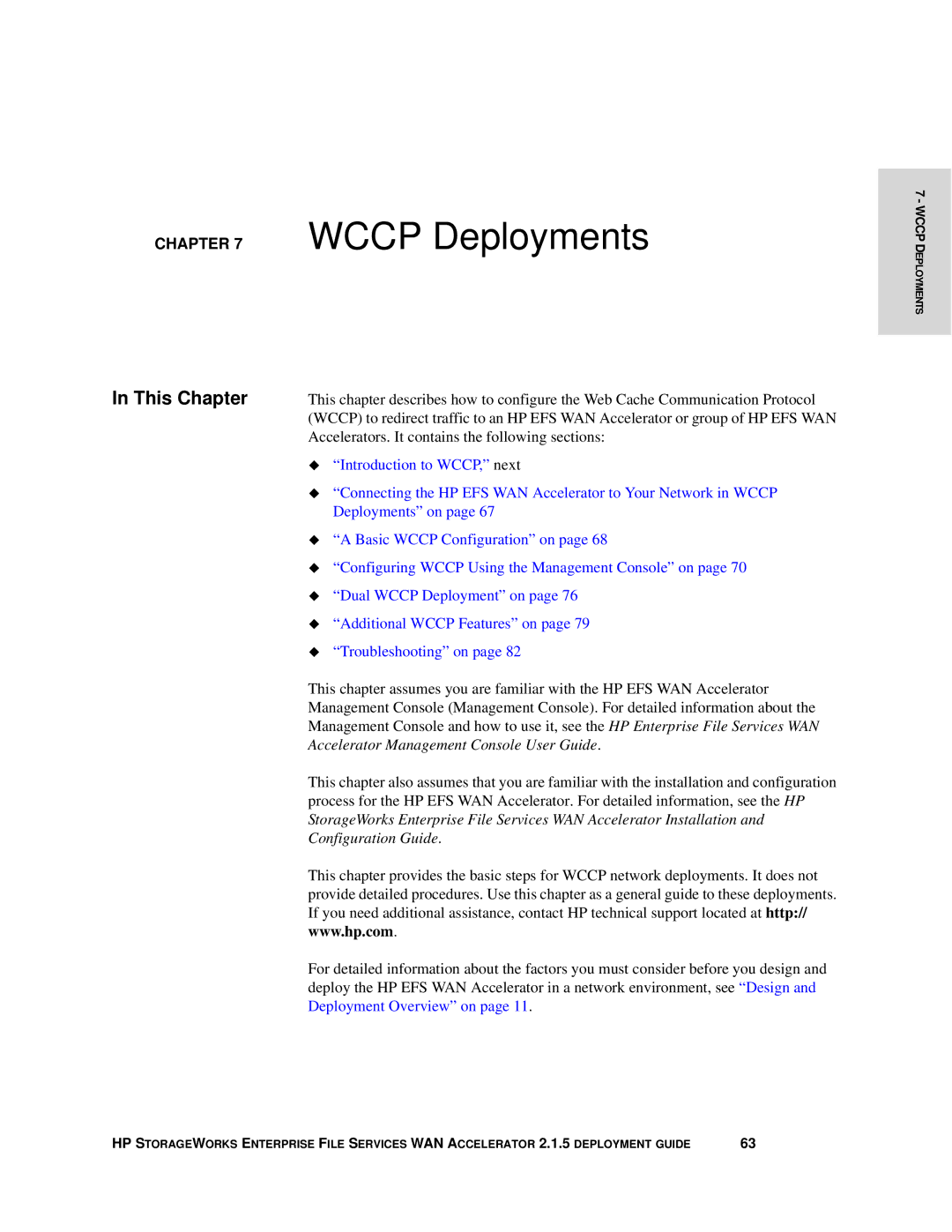 HP Enterprise File Services WAN Accelerator manual Wccp Deployments, ‹ Troubleshooting on 