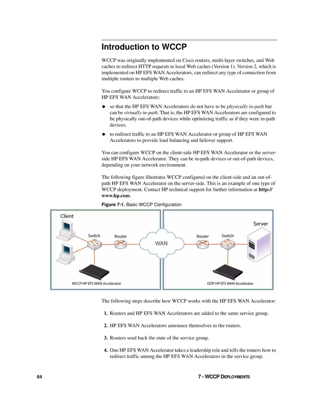 HP Enterprise File Services WAN Accelerator manual Introduction to Wccp, Basic Wccp Configuration 